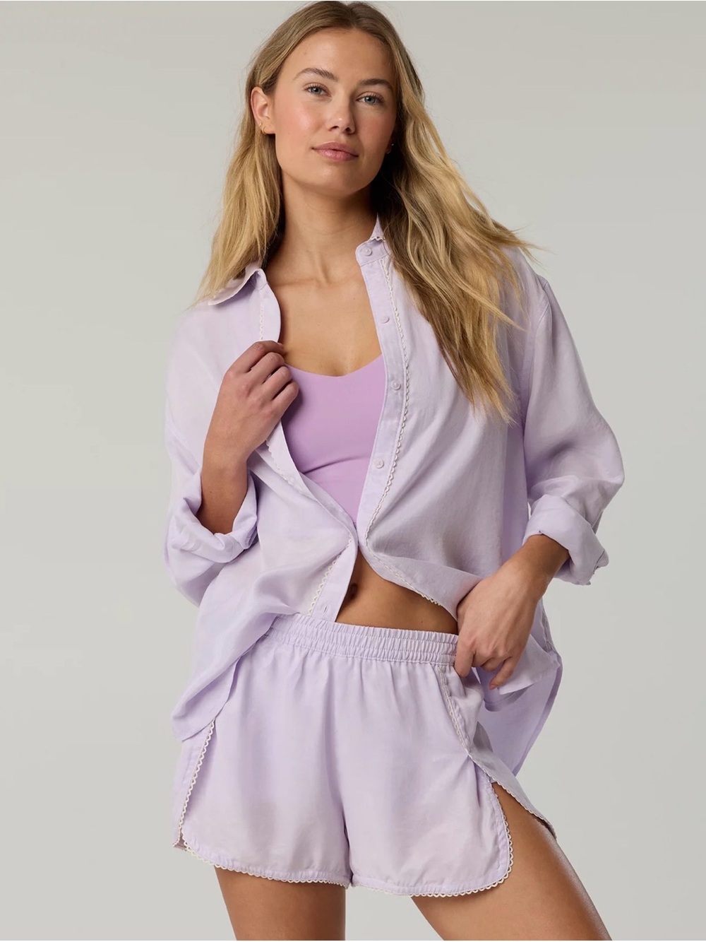 OFFLINE By Aerie You're So Smooth Button Up Shirt Lavender Dawn Sz XS NWT